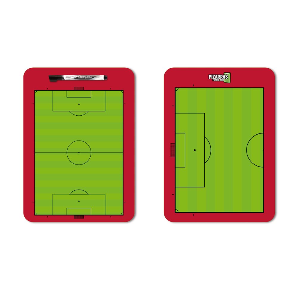 Pizarra táctica de fútbol Casual Aluminio, cara delantera con el campo completo y trasera con medio campo