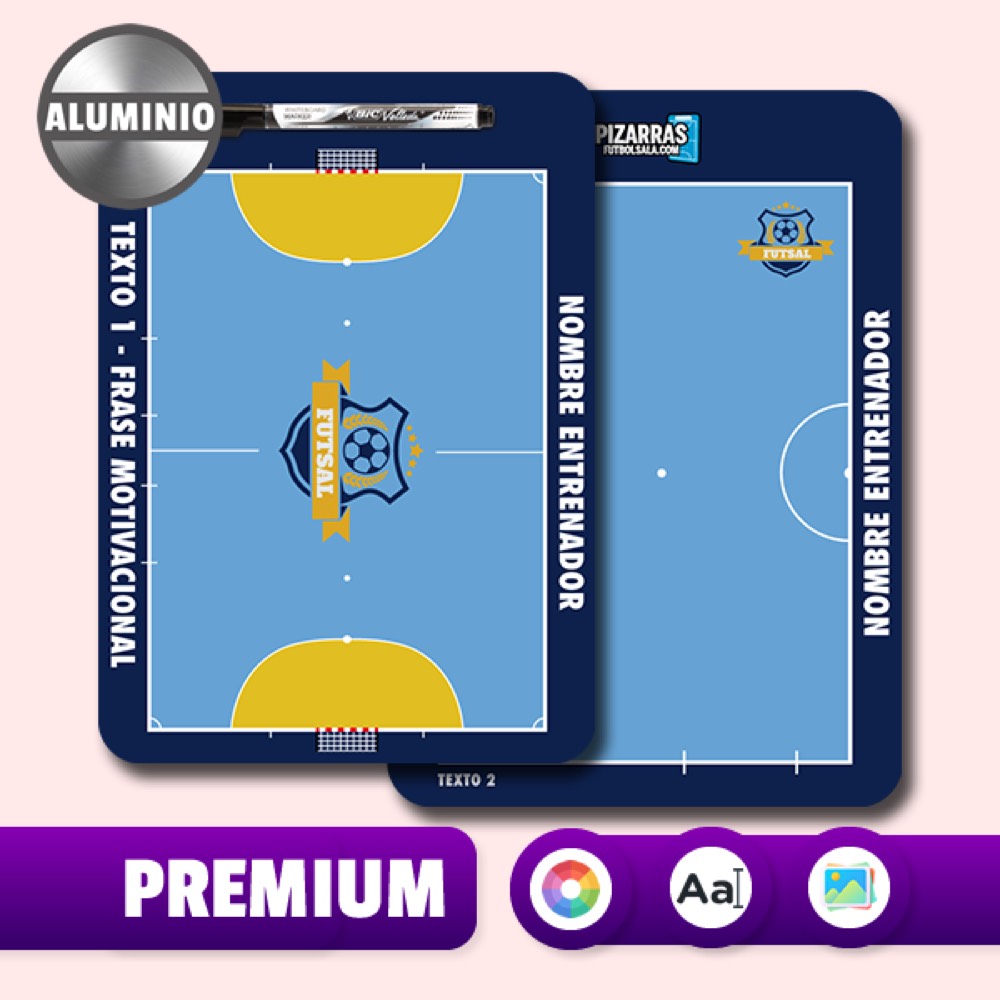 Pizarra táctica de fútbol sala Casual Aluminio PREMIUM con el escudo del club