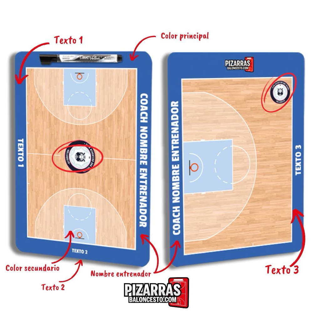 Pizarra táctica de baloncesto personalizada, cara delantera y trasera